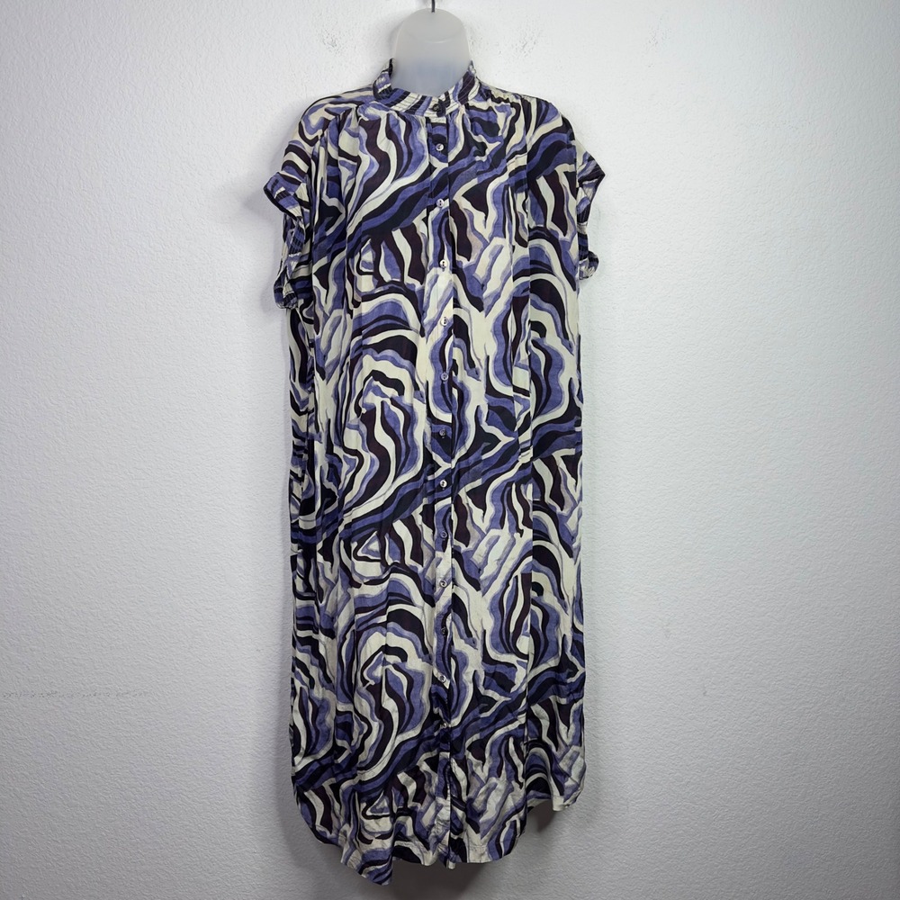 Carolina K Shirt Dress Womens XS-M Purple Viscose Abstract Boho Kaftan Coastal